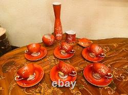 Vintage Red 6 Cups 6 Saucers German Waldershof Bavaria N Porcelain Coffee Set