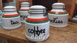 Vintage Retro Baldelli Coffee Jar Tea Sugar Cookie Jar Orange Green Cream Set