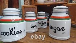 Vintage Retro Baldelli Coffee Jar Tea Sugar Cookie Jar Orange Green Cream Set