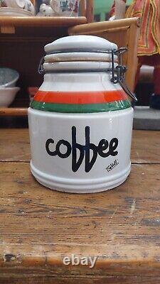 Vintage Retro Baldelli Coffee Jar Tea Sugar Cookie Jar Orange Green Cream Set