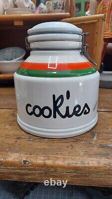 Vintage Retro Baldelli Coffee Jar Tea Sugar Cookie Jar Orange Green Cream Set