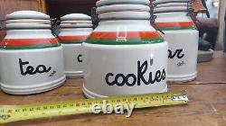 Vintage Retro Baldelli Coffee Jar Tea Sugar Cookie Jar Orange Green Cream Set