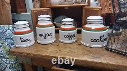 Vintage Retro Baldelli Coffee Jar Tea Sugar Cookie Jar Orange Green Cream Set