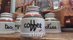 Vintage Retro Baldelli Coffee Jar Tea Sugar Cookie Jar Orange Green Cream Set