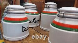 Vintage Retro Baldelli Coffee Jar Tea Sugar Cookie Jar Orange Green Cream Set