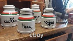 Vintage Retro Baldelli Coffee Jar Tea Sugar Cookie Jar Orange Green Cream Set