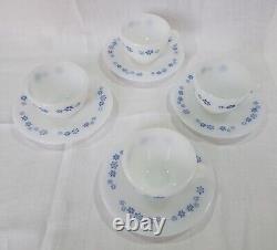 Vintage Rigopal Set Of 4 Coffe Cups & 4 Saucers Snowflake Opaline Pyrex