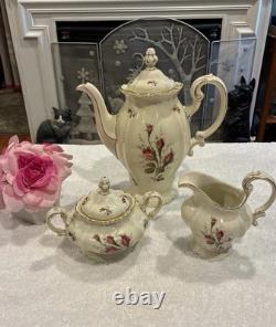 Vintage Rosenthal Germany Pompadour Tea / Coffee Pot With Creamer & Sugar Set