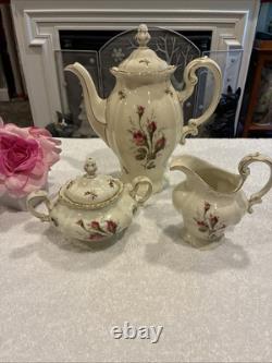 Vintage Rosenthal Germany Pompadour Tea / Coffee Pot With Creamer & Sugar Set