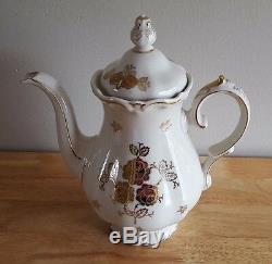 Vintage Roslau Bavaria WHITE/GOLD Tea or Coffee Set of Pot, Creamer & Sugar Bowl