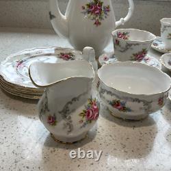 Vintage Royal Albert Bone China Tranquility Coffee Pot Cups Saucers, Sugar Milk
