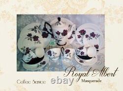 Vintage Royal Albert Masquerade 18 Piece Coffee Set Black Rose 1950