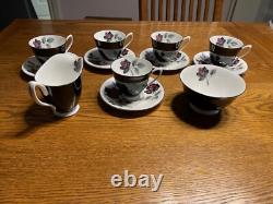 Vintage Royal Albert Masquerade (silver rim) Bone China Tea & Coffee Set 34 Pcs