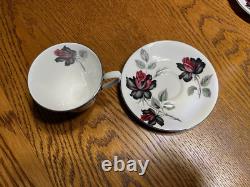 Vintage Royal Albert Masquerade (silver rim) Bone China Tea & Coffee Set 34 Pcs