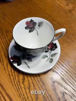Vintage Royal Albert Masquerade (silver rim) Bone China Tea & Coffee Set 34 Pcs