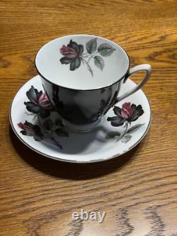 Vintage Royal Albert Masquerade (silver rim) Bone China Tea & Coffee Set 34 Pcs