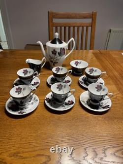 Vintage Royal Albert Masquerade (silver rim) Bone China Tea & Coffee Set 34 Pcs
