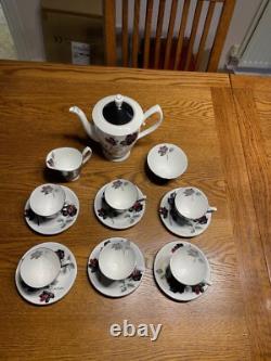 Vintage Royal Albert Masquerade (silver rim) Bone China Tea & Coffee Set 34 Pcs