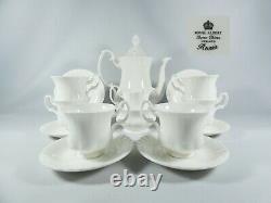 Vintage Royal Albert Reverie 15pc Coffee Set Pot Cup Saucer Duo White Bone China
