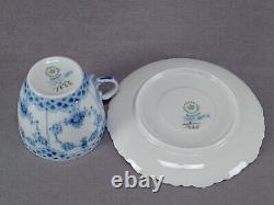 Vintage Royal Copenhagen 1/1035 Blue Fluted Full Lace Coffee Cup & Saucer