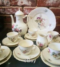 Vintage Royal Copenhagen Frijsenborg Coffee Set 6 Trios, Coffee Pot, Jug & Plate