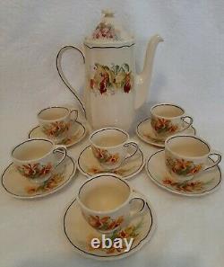 Vintage Royal Doulton Orchid D5215 Earthenware 13pce Coffee Set 1932 Black Trim