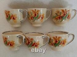 Vintage Royal Doulton Orchid D5215 Earthenware 13pce Coffee Set 1932 Black Trim