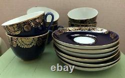 Vintage Russian Lomonosov LFZ Cobalt Blue Porcelain Gold Coffee Tea Set