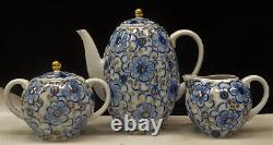 Vintage Russian Lomonovov USSR Tulip Shape Bindweed 3-Piece Tea Coffee Set