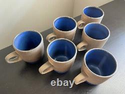 Vintage SET OF SIX (6) Heath Ceramics Rim Line Moonstone Stack Mugs Coffee Cups