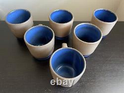 Vintage SET OF SIX (6) Heath Ceramics Rim Line Moonstone Stack Mugs Coffee Cups