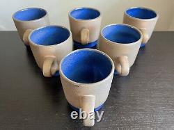 Vintage SET OF SIX (6) Heath Ceramics Rim Line Moonstone Stack Mugs Coffee Cups