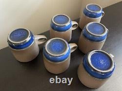 Vintage SET OF SIX (6) Heath Ceramics Rim Line Moonstone Stack Mugs Coffee Cups