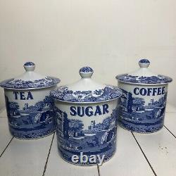 Vintage SPODE Blue & White'Blue Italian' TeaCoffeeSugar Canisters, Jars Set