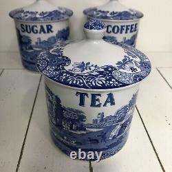 Vintage SPODE Blue & White'Blue Italian' TeaCoffeeSugar Canisters, Jars Set