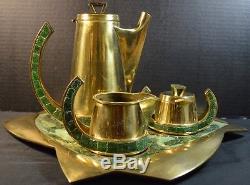 Vintage Salvador Mexican Brass 4 Pc Coffee Set
