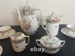 Vintage Schumann Bavaria Germany Empress Dresden Flowers Coffee/Tea Set 19 Pcs