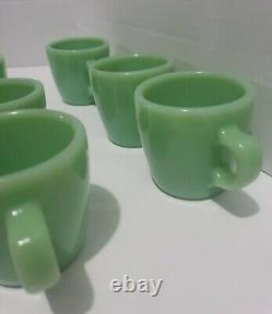 Vintage Set Of 6 Fire King Oven Ware C Handle Jadeite Green Glass Coffee Cup