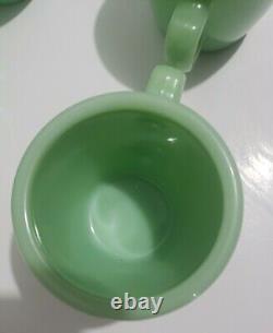Vintage Set Of 6 Fire King Oven Ware C Handle Jadeite Green Glass Coffee Cup