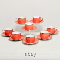 Vintage Set Of 8 Legle Porcelaine D'art Limoges Coral Coffee Cups & Saucers