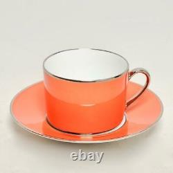 Vintage Set Of 8 Legle Porcelaine D'art Limoges Coral Coffee Cups & Saucers