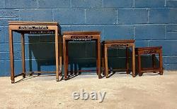 Vintage Set of 4 Hand Made Elm Wood Nesting Tables Occasional Coffee Table Asian