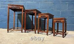 Vintage Set of 4 Hand Made Elm Wood Nesting Tables Occasional Coffee Table Asian