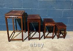 Vintage Set of 4 Hand Made Elm Wood Nesting Tables Occasional Coffee Table Asian