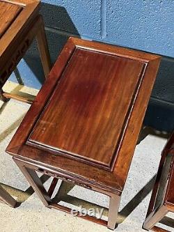 Vintage Set of 4 Hand Made Elm Wood Nesting Tables Occasional Coffee Table Asian