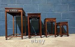 Vintage Set of 4 Hand Made Elm Wood Nesting Tables Occasional Coffee Table Asian