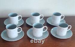 Vintage Set of Six Susie Cooper BLue & White Polka Dot Coffee Cups & Saucers