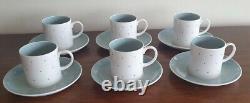 Vintage Set of Six Susie Cooper BLue & White Polka Dot Coffee Cups & Saucers