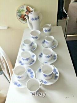 Vintage Shelley'Blue Harlequin' Coffee set with extra cup