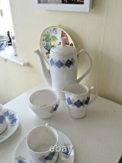 Vintage Shelley'Blue Harlequin' Coffee set with extra cup